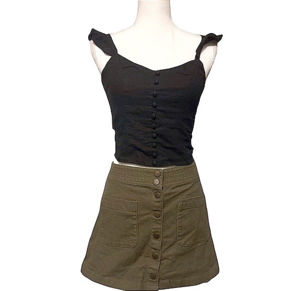 Banana Republic Petite XS Black Linen Blend Button Front Crop top